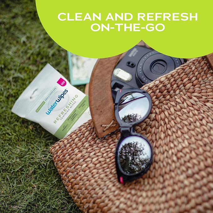 WaterWipes Refreshing Feminine Wipes, Stay Fresh On-The-Go, pH Friendly for Daily Intimate Care, Odor Removal, Gynecologist Approved, Fragrance Free, 28 Count