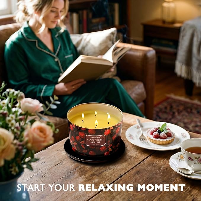 HomeLights Soy Wax Candles for Home Scented, 4-Wick Candles in Blackcherry Merlot Scented, Aromatherapy Candles Gift for Parties, Relaxing, Eclectic Mixed Styles, 18oz