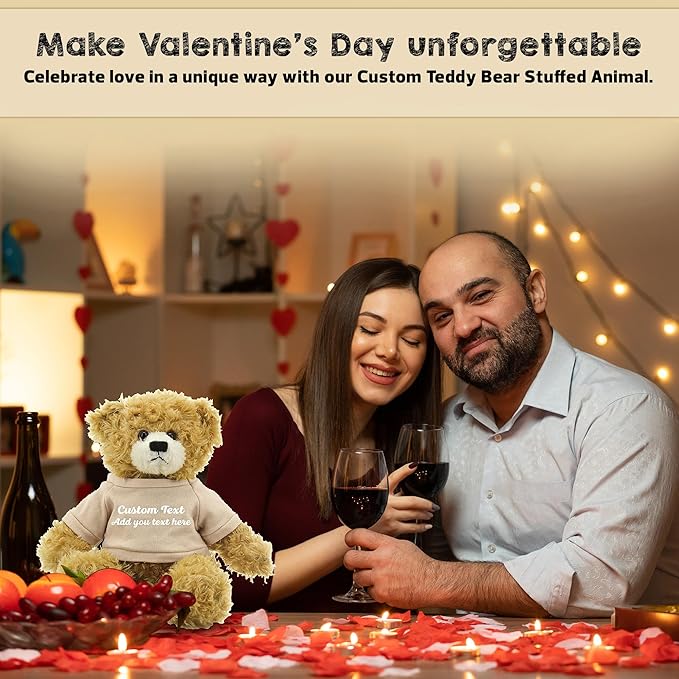 Customized Beige Brandon Bear - 12 inch Personalized Stuffed Bear Plush Toy - Perfect Custom Shirt Bear Gift for Graduation Valentines Graduation Easter Holidays (Tan Shirt)