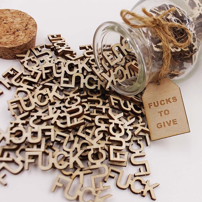 KUMLENMO fuck jar（5oz） Gift Jar,Fucks to Give,Fuck Wooden Cutout Letter Piece Bad Mood Vent Spoof Birthday Day,Holiday, Thanksgiving Christmas Gifts to Friend,Gag Funny Gift