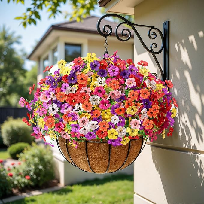 Alupssuc 24 Bundles Artificial Daisy Flowers UV Resistant for Outdoor Decor | Silk & Plastic, Spring Faux Plants Greenery, Bendable Stems, for Porch Patio Hanging Window Planter Yard Outside, 8 Colors