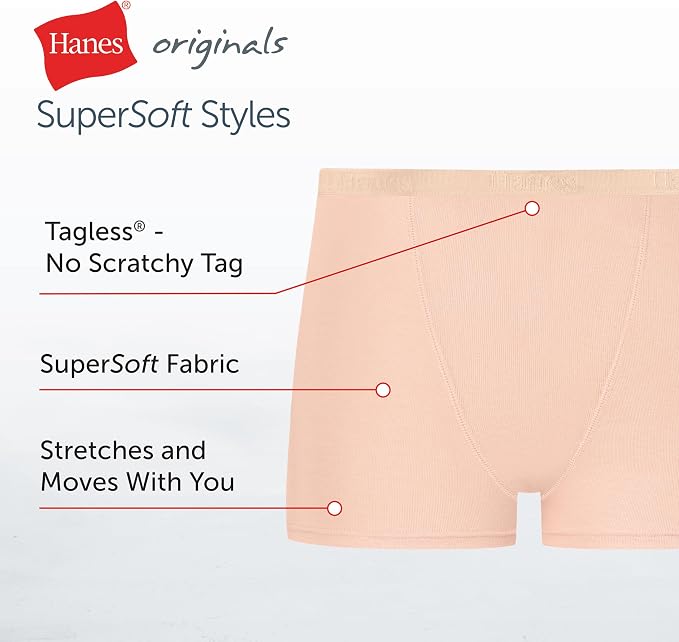 Hanes Girls' Period Underwear Boxer Briefs, Comfort Period Boxer Brief Panties for Girls, Moderate Protection