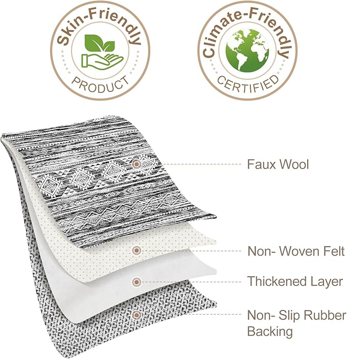Nakagishi Boho 4x6 Area Rug Living Room Rugs Machine Washable Black White | Soft, Pet & Kid Friendly, Carpet for Living Room/Bedroom/Office/Kitchen/Nursery, Daily Home Decor Stain Resistant Moroccan