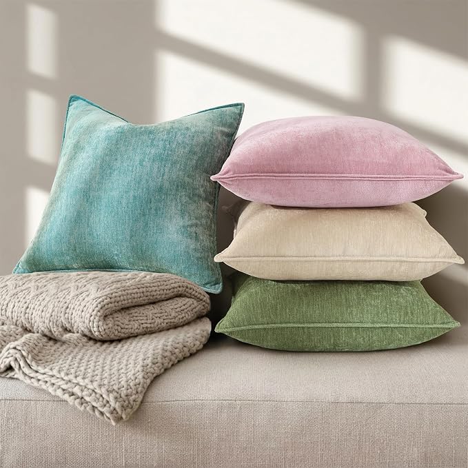 decorUhome Chenille Teal Velvet Throw Pillow Covers 26x26 Set of 2 | Fall Soft Euro Sham Couch Decorative Modern Farmhouse Pillow Cases with Elegant Design for Sofa Bed Living Room Home Decor