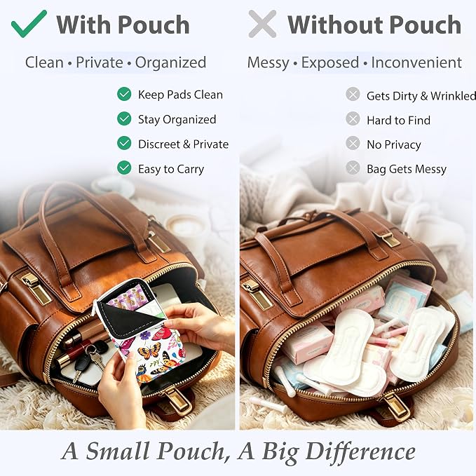 KJQJLY 2 Pack Portable Tampon Organizer Bag Tampon Holder & Storage Case with Zipper for Travel, Discreet Period Bag for Purse, Waterproof Feminine Products Pouch for Women (Butterfly)