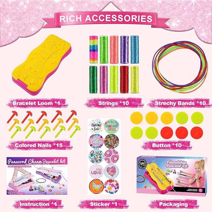 Gaitel Friendship Bracelet Kit for Girls - Arts and Crafts Toy and Birthday Gift for 6 7 8 9 10 11 12 Year Old Kids, DIY Craft Set for Creative Activities and Handmade Fun