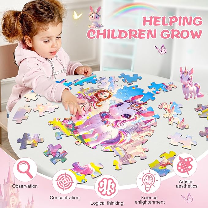 Unicorn Princess Floor Puzzles for Kids Ages 4-6, Large 70 Piece Unicorn Puzzles for Kids Ages 6-8, Puzzles for Toddler Ages 3-5, Toy Gifts for Boy Girls Children