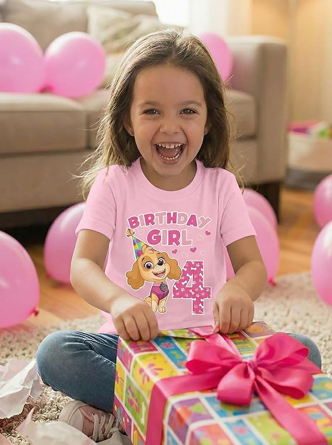 Skye Paw Patrol 4th Birthday Girl Shirt for 4 Year Old Girls - Pup-Themed Party Toddler T-Shirt
