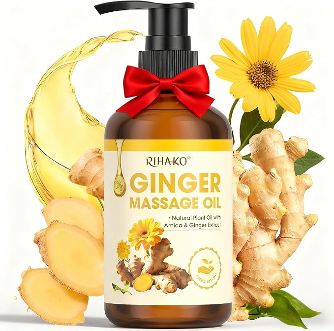 Easter Gifts for Women Ginger Oil,Ginger Massage Oil with Arnica for Lymphatic Drainage, Belly Drainage & Sore Muscle Relief,Natural Body Oil for Skin, Warming Spa Massage & Relaxation Therapy