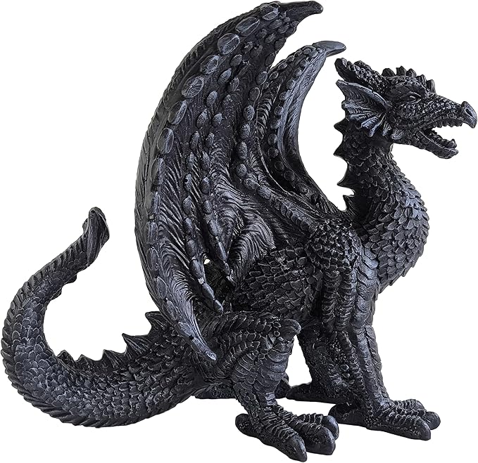 Gothic-Themed Dark Dragon Statue Figurine 8'' Long Majestic Dragon Medieval Mythic Guardian Collectible Fantasy Decoration Home Office Shlef Mantel Decor Gifts