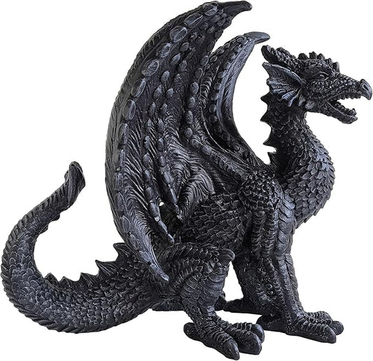 Gothic-Themed Dark Dragon Statue Figurine 8'' Long Majestic Dragon Medieval Mythic Guardian Collectible Fantasy Decoration Home Office Shlef Mantel Decor Gifts