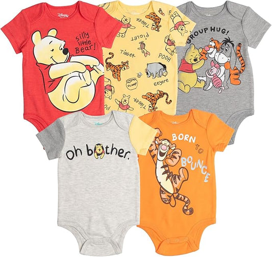 Disney Baby 5 Pack Bodysuits Newborn to Infant Sizes (Newborn - 24 Months)