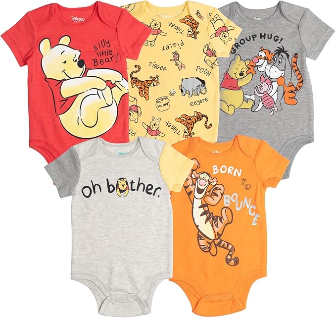 Disney Baby 5 Pack Bodysuits Newborn to Infant Sizes (Newborn - 24 Months)