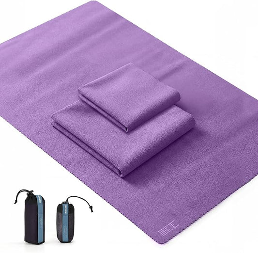 2 Pack Microfiber Travel Towel, Soft Lightweight Quick Dry Towel, Super Absorbent Compact Travel & Sports & Beach Towels for Camping, Backpack, Gym, Swimming, Yoga, Hiking (Purple, Small + Medium)