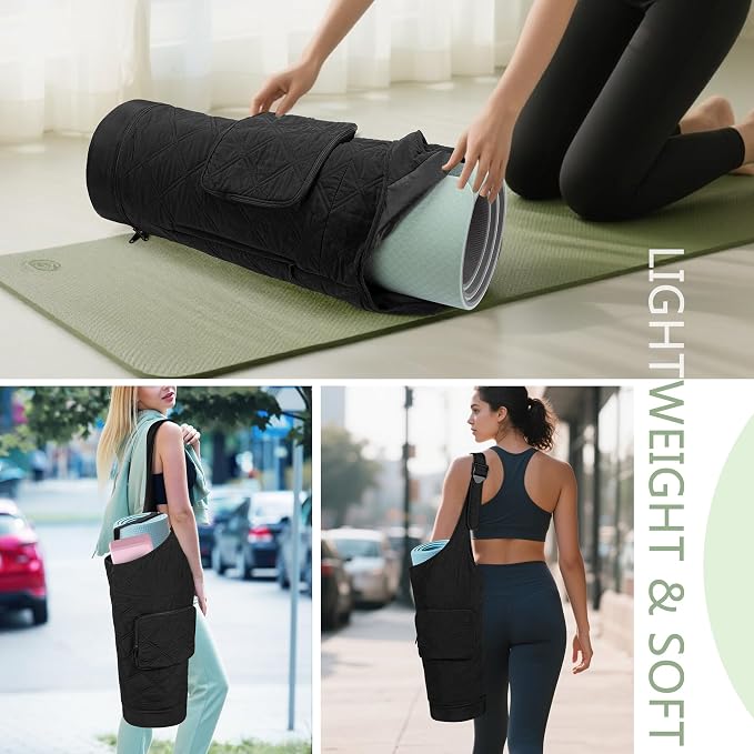 Smasrob Yoga Mat Bag with Wet Pocket, Bottle Pocket and Mat Secure Straps, Yoga Mat Carrier Fits Most Size Mats (Bag Only), Black