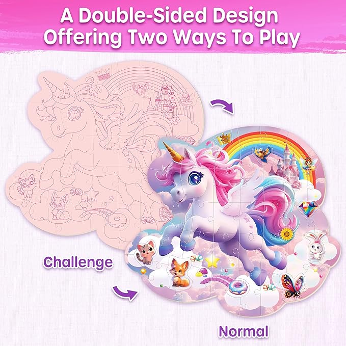SYNARRY Unicorn Floor Puzzles for Kids Ages 4-6, Large 45 Piece Floor Puzzles for Kids Ages 4-8, Puzzles for Toddlers 3-5, Unicorn Toys Gifts, Easter Basket Stuffers Valentines Day Gifts for Kids