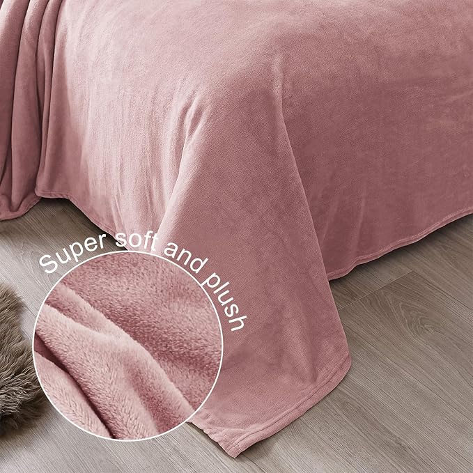 Exclusivo Mezcla Soft Fleece Blanket King Size for Bed, Dusty Pink | 104x90 Inches, Double-Sided Brushed Flannel, Lightweight Plush Cozy Blanket for Home Decor, All Season, Machine Washable