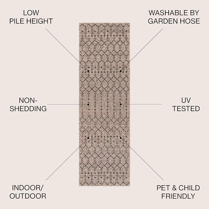JONATHAN Y Moroccan Geometric Indoor Outdoor Runner Rug 2X8 Natural/Black, Ourika Textured Weave for Backyard, Patio, Porch, Easy-Cleaning, High Traffic, Pet-Friendly, Non-Shedding (SMB108D-28)