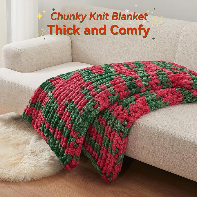 Negwoo Chunky Knit Throw Blanket, Knitted Throw Chenille Yarn, 50"*60" | Soft Thick Cable Knitted Blankets, Handmade Big Thick Blanket, Machine Washable Cute Comfy Blanket for Home Decor, X stripe