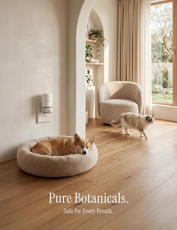 Plug-in Air Freshener for Home, Waterless Essential Oil Diffuser for Bedroom and Bathroom, Non-Toxic Formula for Pets and Nursery, 120 Days Runtime, Refillable Spike Lavender(Violet Purple)