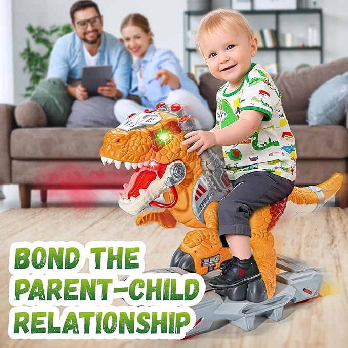 Dinosaur Ride On Toy Cars for Kids, Toddler Electric Ride On Toys with Music, Light & Smoke, 3-5 Year Old boy Gift, Preschool Kids Scooter Foot-to-Floor Walker for Indoor Outdoor