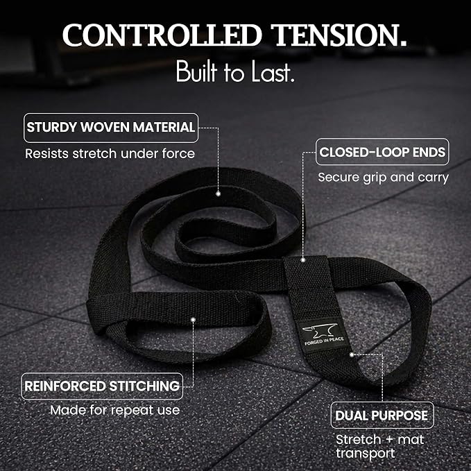 Men’s Yoga Strap – Adjustable Mat Carrier & Stretching Strap for Yoga, Pilates, and Fitness, Black