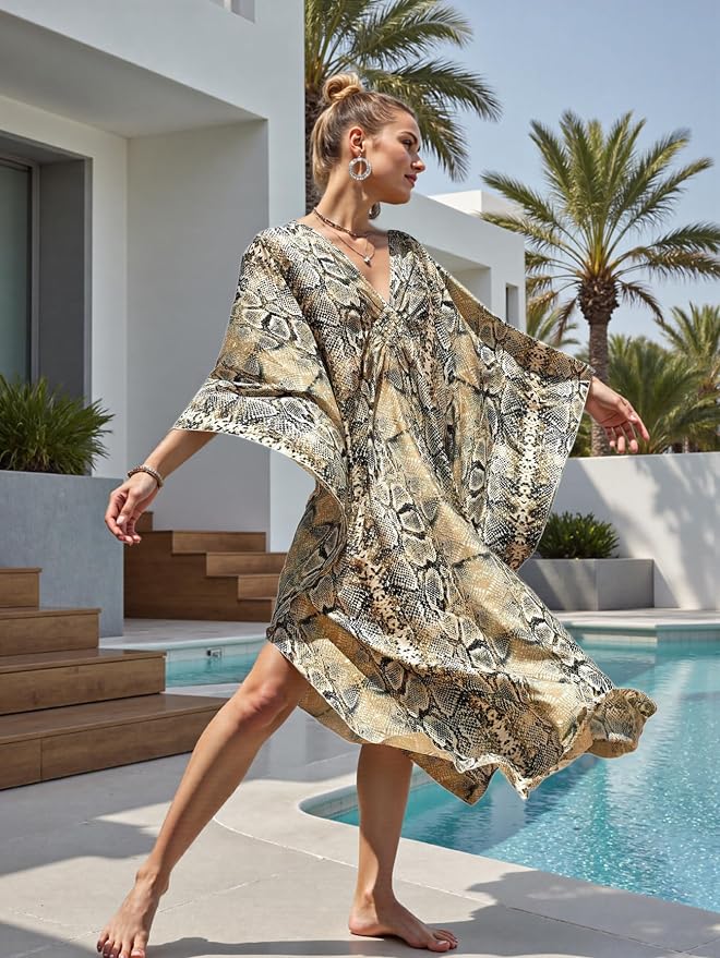 Mumu Dresses for Women Plus Size, Bohemian Kaftan Beach Cover Up Long Maxi Nightgown Soft Loungewear
