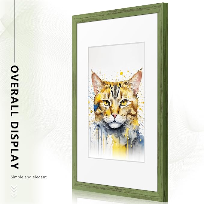 Picrit 12x16 Picture Frame Set of 12, Display 8.5x11 with Mat or 12x16 without Mat, Photo Frames for Wall Mounting Display, Green Wood Grain