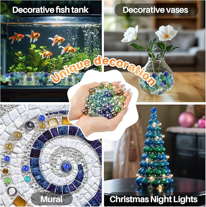 Sukh Glass Marbles - 80Pcs Bulk Cat Eye Stone Mix 6 Colors Medium Sized Beads Decorative Gift Retro Game with 16mm for Bounce,Marble Game,Vases,Party Decor