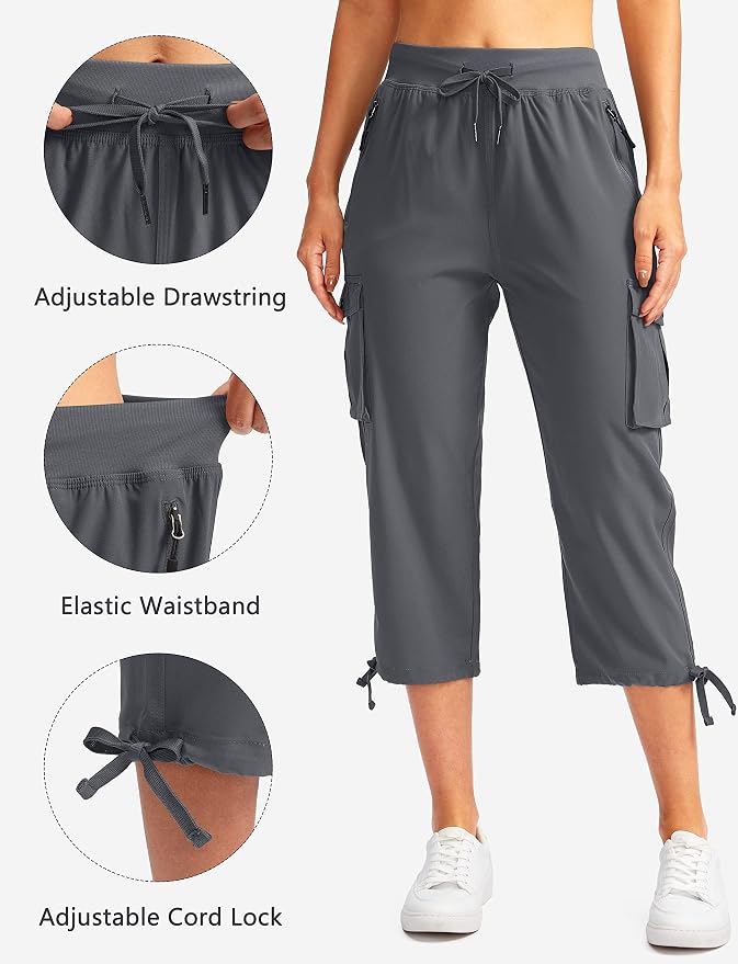Soothfeel Women's Cargo Capris Pants with 6 Pockets Lightweight Quick Dry Travel Hiking Summer Pants for Women Casual