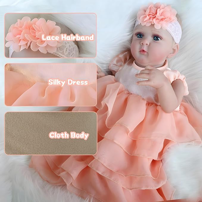 Realistic Reborn Baby Dolls Boy 17-Inch Realistic Baby Doll Soft Vinyl Lifelike Babe Newborn Babe Dolls Accessories for 3+ Years Old (Orange)