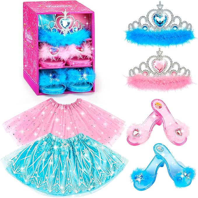 Kids Princess Dress Up Clothes for Little Girls, Pretend Play & Dress Up Costume Set for 3-6 Toddler Little Girls