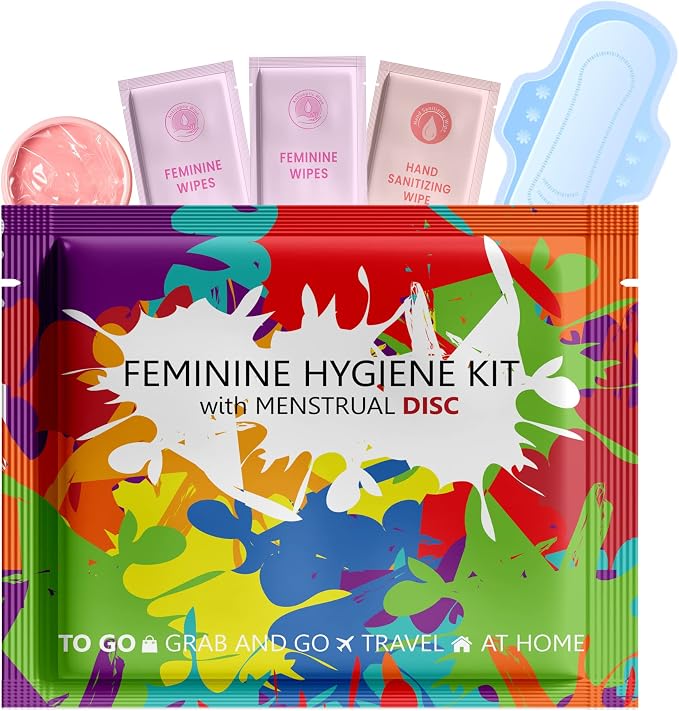 Menstrual Disc Kit with Pad – Single Pack | Convenient On-the-Go Period Essentials | Includes Pads, Feminine Wipes, and Hand Wipe for Complete Hygiene Care (Paint Splash)