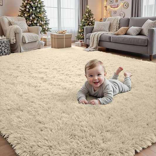 5x7 Area Rugs for Living Room Rug: Soft Fluffy Shag Beige Rugs for Bedroom, Non-Slip Large Fuzzy Plush Rug Indoor Floor Carpet for Nursery Kids Boys Girls Room, Dorms, Playroom, Modern Home Decor