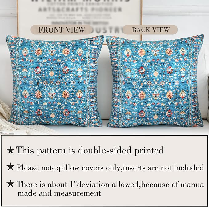 Boho Throw Pillow Covers 16x16 inch Set of 2,Boho Vintage Carpet Pattern Antique Ethnic Decor Double Sided Pattern Cushion Cover Soft Pillow Case Living Sofa Room Bed Square Pillow Cover