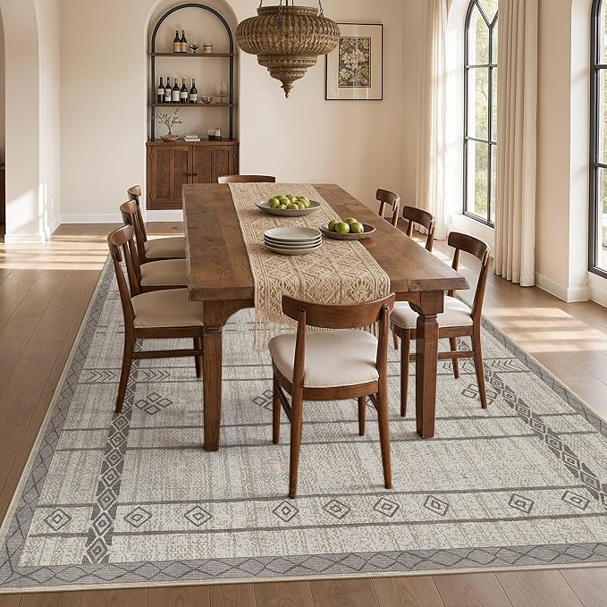 cotiled 6x9 Area Rugs Living Room Rug: Washable Boho Rugs with Non Slip Backing Large Soft Indoor Stain Resistant Carpet for Bedroom Farmhouse Dining Room Lightweight Home Decor Grey Brown