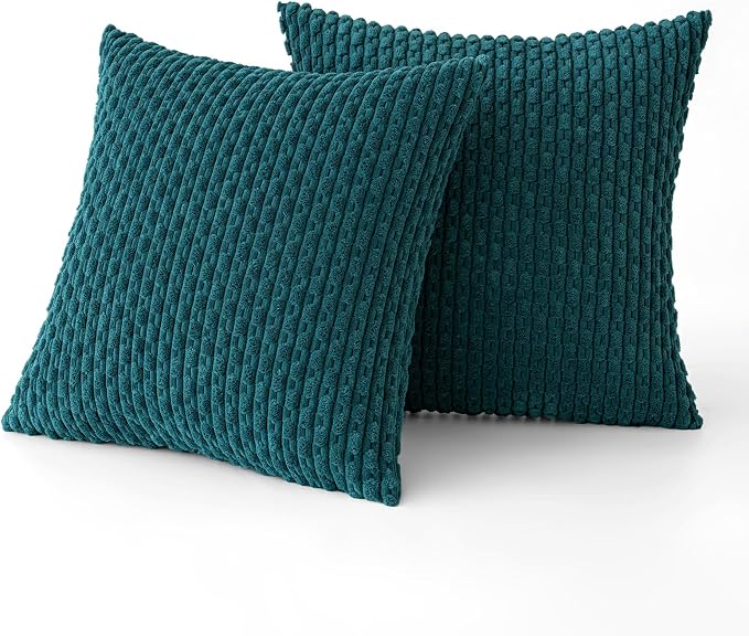 MIULEE Decorative Throw Pillow Covers 20x20 Teal Blue Textured Corduroy | Pack of 2 Striped Pillow Covers Modern Farmhouse Home Decor for Couch Bed Sofa Living Room