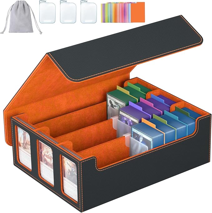3-Row Trading Card Storage Box, Bulk Cards Case for 2400+ Mtg tcg Magic Playing Game Card Organizer, Commander Deck Box with 3 Supports & 24 Dividers