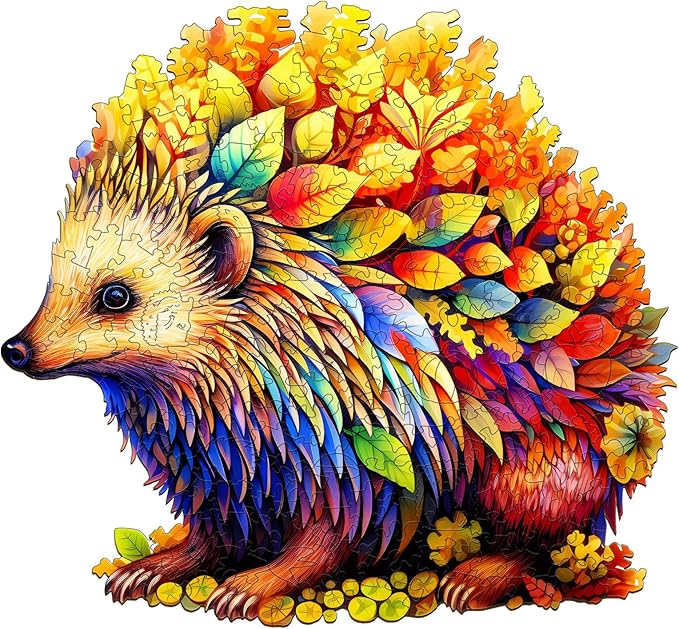 Wooden Puzzles for Adults - Clever Hedgehog Wooden Jigsaw Puzzle - Unique Animal Shaped Wood Puzzles Adult - Christmas Birthday Gifts for Adults/Friends/Family - 300pcs 13 * 12.3in