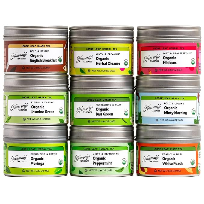 Heavenly Tea Leaves Organic 9 Flavor Variety Pack, Loose Leaf Tea Sampler | Sampler