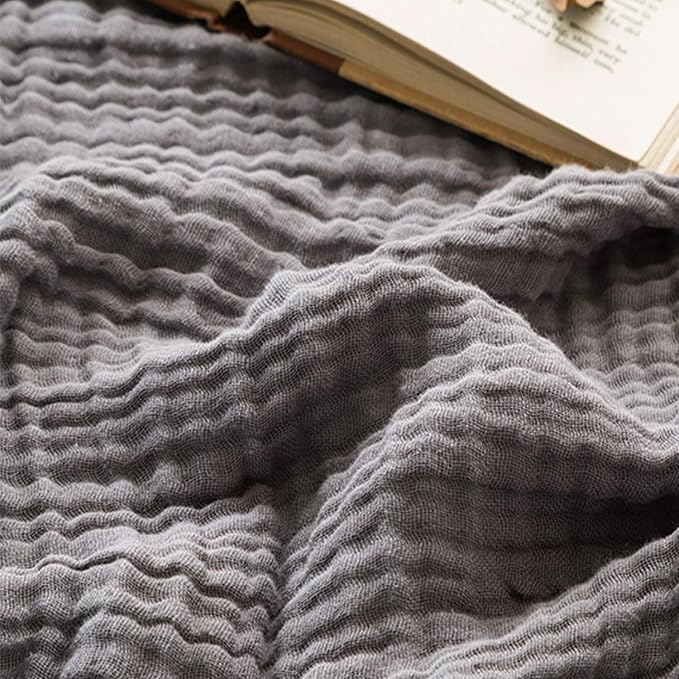 EMME Cotton Blanket Twin XL for Bed Soft Muslin Blankets 66"x90" Lightweight Breathable Layering Bedspread Coverlet All Season Gauze, Grey