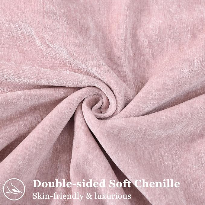 decorUhome Chenille Blush Pink Velvet Throw Pillow Covers 22x22 Set of 2 | Fall Soft Euro Sham Couch Decorative Modern Farmhouse Pillow Cases with Elegant Design for Sofa Bed Living Room Home Decor