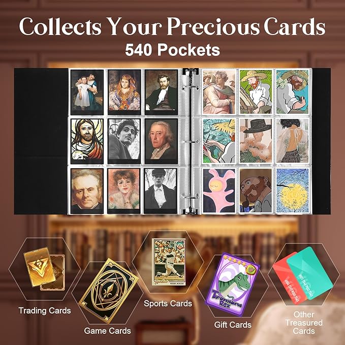 WOT I Vintage Leather Card Binder | Holds 540 Cards, Refillable Leather 3 Ring Binder for MTG/TCG/Sports Cards, Elegant Book-Style Organizer - Dark Green