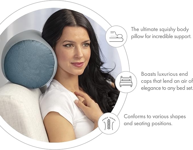 PILLOWY Microbead Bolster Neck Roll Pillow, Gently On Body, Head, Neck & Shoulders No Pain Rest, Relax Sleep - Silky Feel Prevent Wrinkles & Hair Breakage - Lightweight Cylinder, 14" x 8", Cool Grey