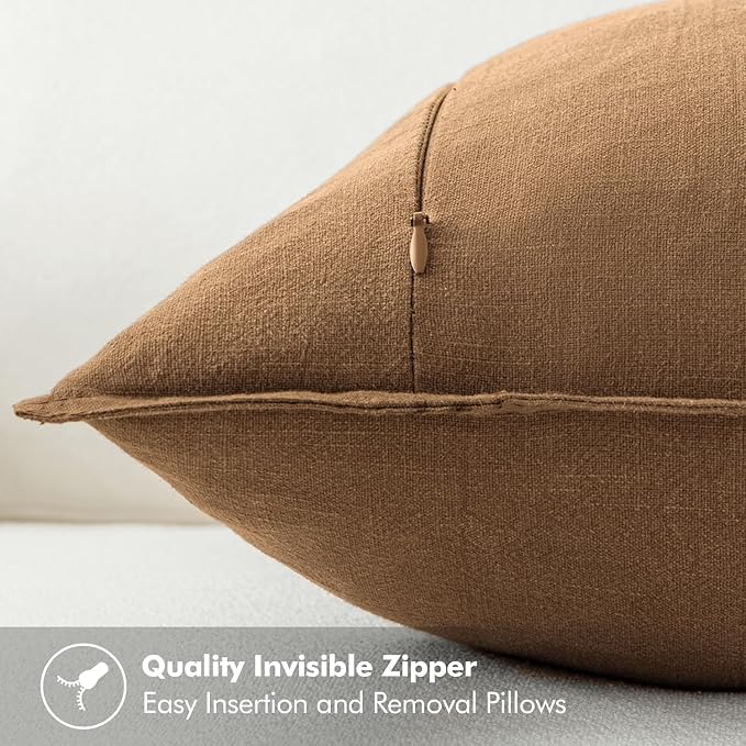 MIULEE Decorative Linen Pillow Covers 16x16 Inch Brown | Boho Farmhouse Fall Autumn Couch Throw Pillows for Bed, Pack of 2 Accent Modern Pillowcases, Sofa Livingroom Home Decor