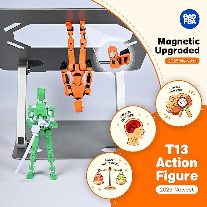 [2025 Upgrade] [Assembly Required] 8Pcs Dummy 13 Action Figures with Magnetic Suction Function, Lucky Titan 13 Action Figures, Multi-Jointed Movable，with 3 Hand-Shapes, 7 Weapons, Brackets