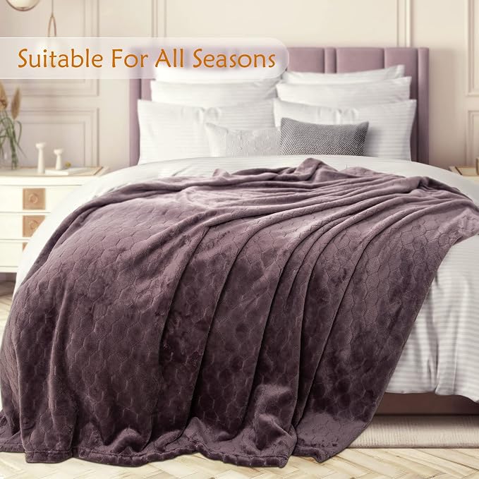Fleece Blanket Super Soft Cozy Throw Blanket 50" x 60", Lightweight Fuzzy Comfy Textured Flannel Blanket Warm Plush Throw Blankets for Couch, Sofa, Bed, Purple