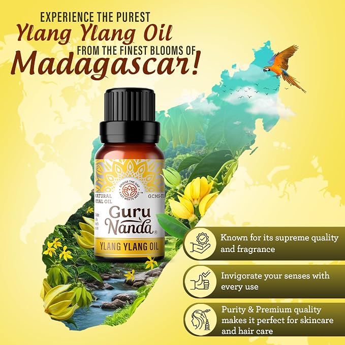 GuruNanda Ylang Ylang Essential Oil (10ml Each) - 100% Pure, Natural and Undiluted Diffuser Oil for Aromatherapy, Massages & DIY Recipes - 2 Pack