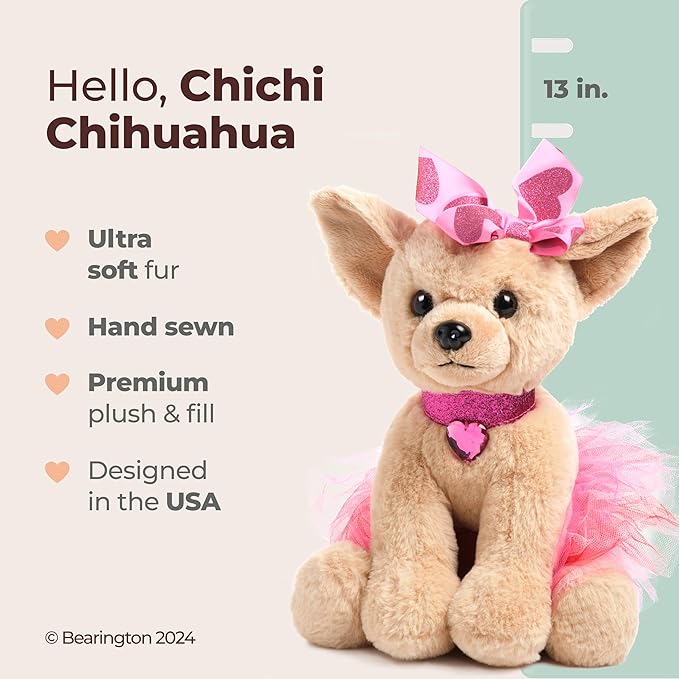 Bearington Collection Ballerina Stuffed Animal - Ballet Doll - Dance Recital Gifts for Girls - Dog Chichi - 13"