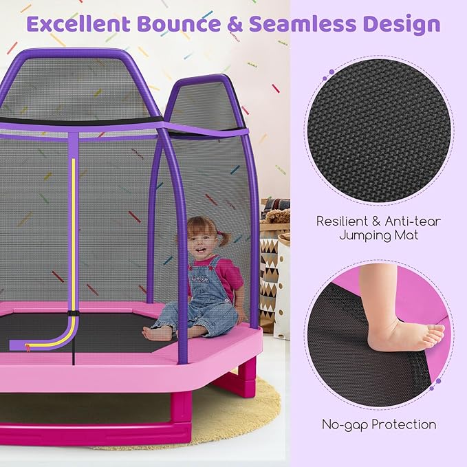 Giantex 7 Ft Trampoline for Kids, Heavy Duty Steel Frame Small Mini Toddler Trampoline, Great Gifts for Boys Girls, Outdoor Indoor Kids Trampoline with Net, for Age 3-8